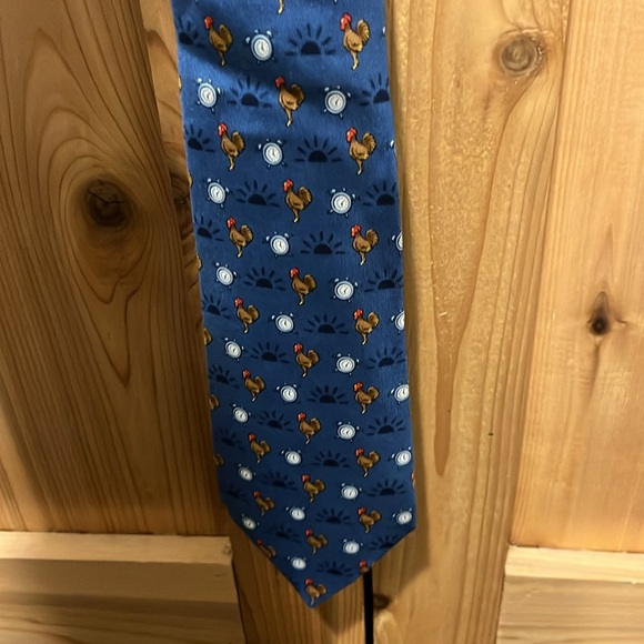 Hermes Tie Chicken with Alarm Clock & Sunrise silk 100% blue men's 7566 SA - Picture 7 of 9